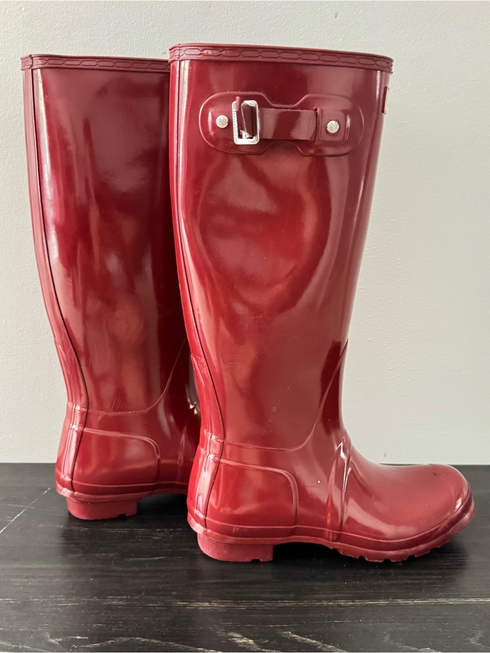 Hunter Original Tall Gloss Waterproof Rain Boots Red Womens US 7 EU 38